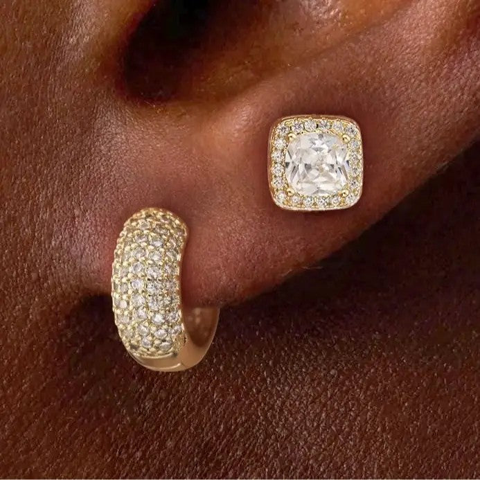 4pc Classy Zirconia Huggie & Stud Earring Set