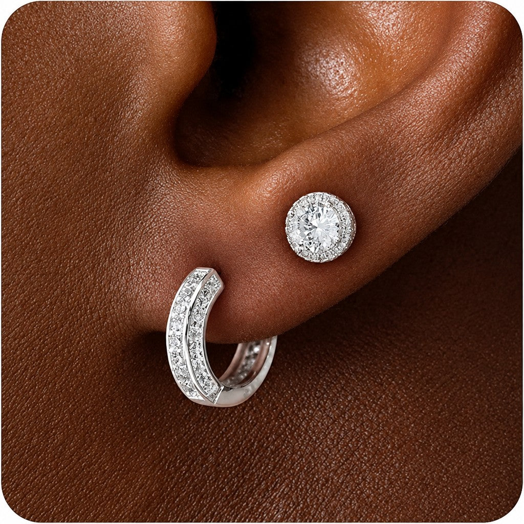 4pc Classy Zirconia Huggie & Stud Earring Set