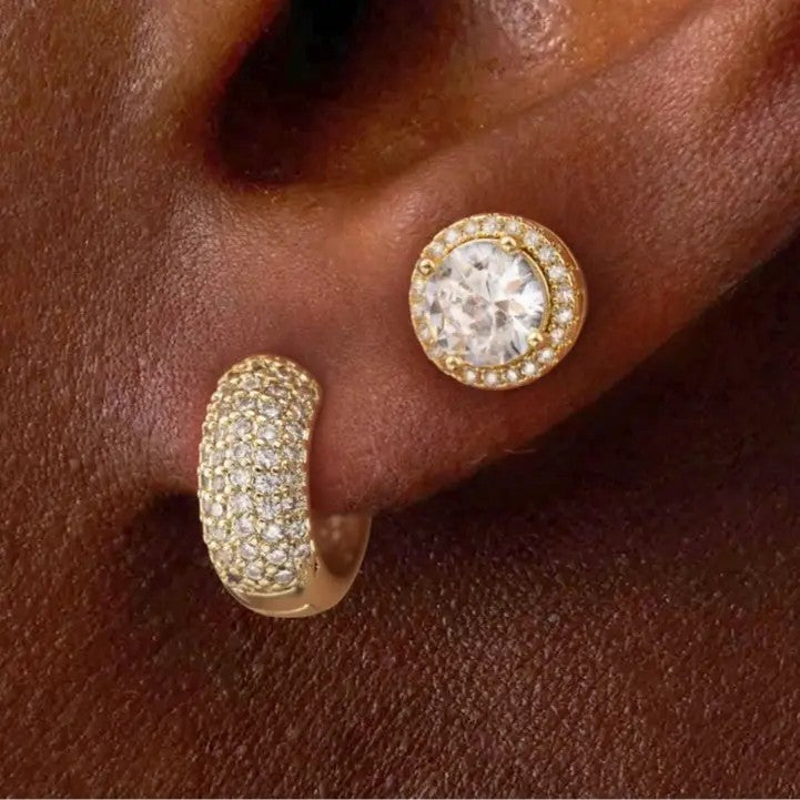 4pc Classy Zirconia Huggie & Stud Earring Set
