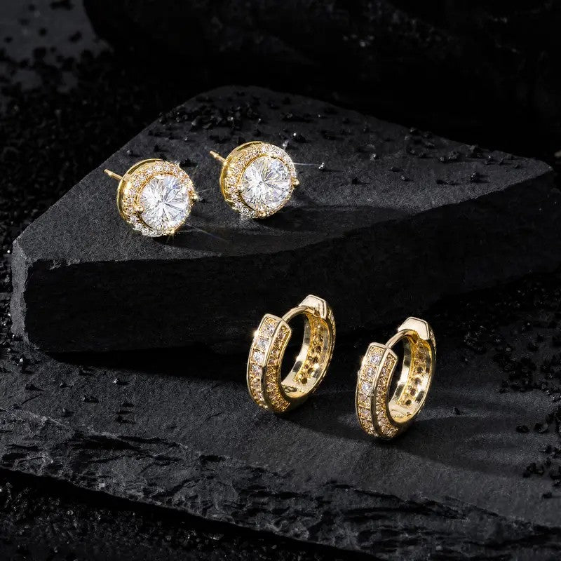 4pc Classy Zirconia Huggie & Stud Earring Set