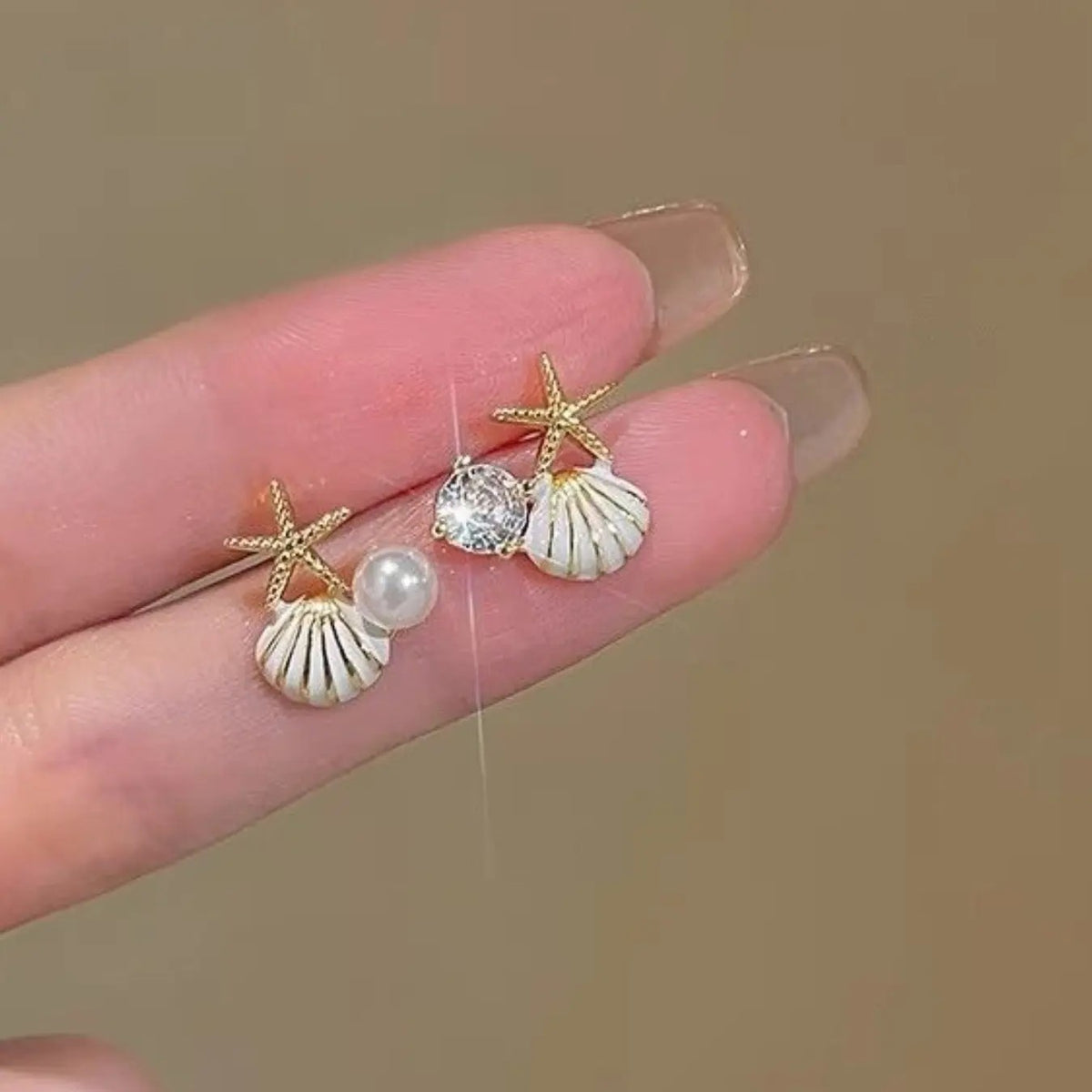 Dainty Starfish Shell Pearl Earrings