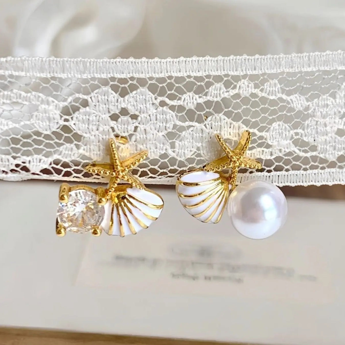 Dainty Starfish Shell Pearl Earrings