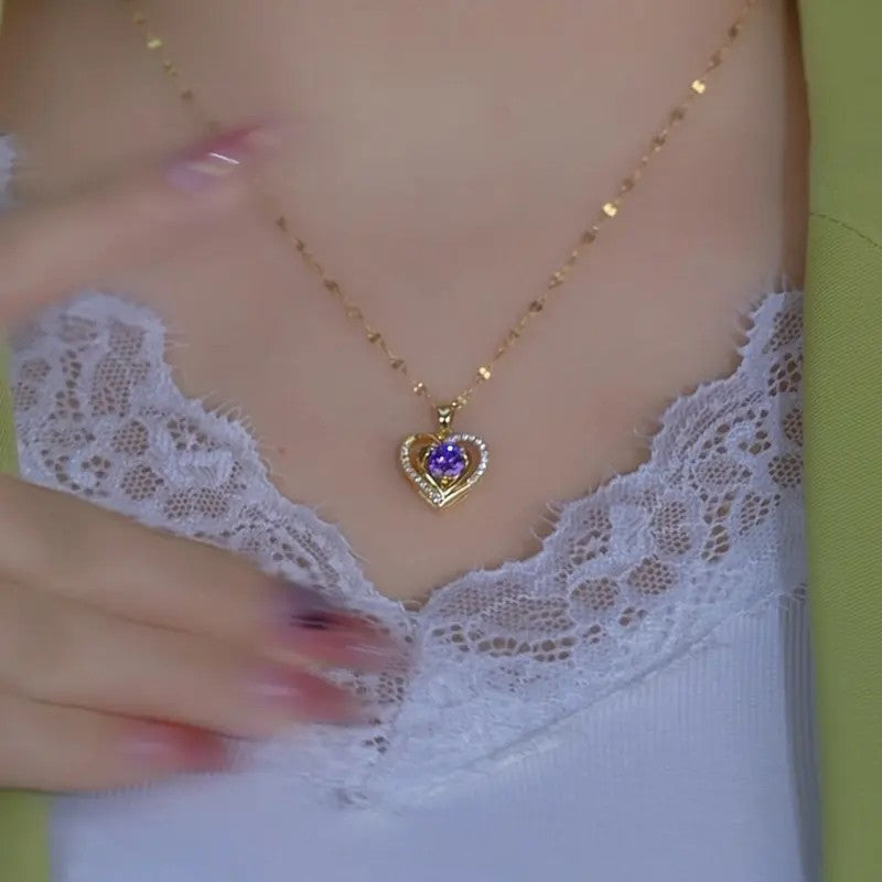 Dainty Purple Gem Heart Necklace