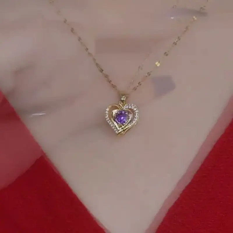 Dainty Purple Gem Heart Necklace