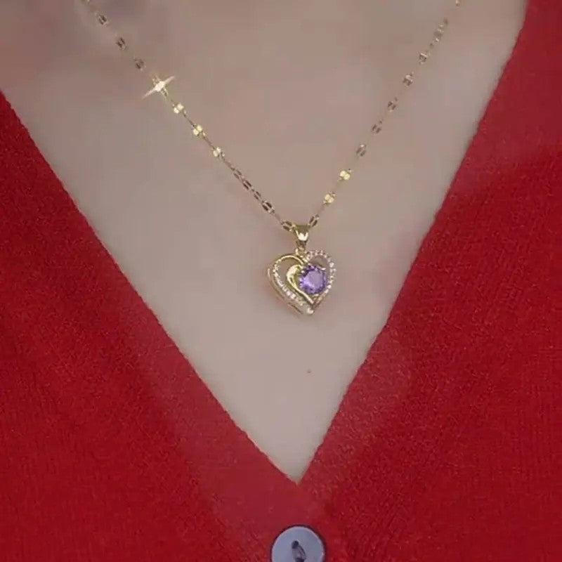 Dainty Purple Gem Heart Necklace