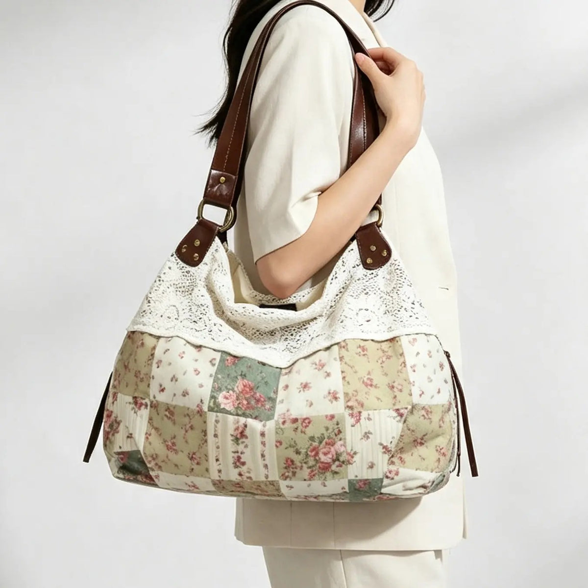 Romantic Floral Patchwork Tote Bag