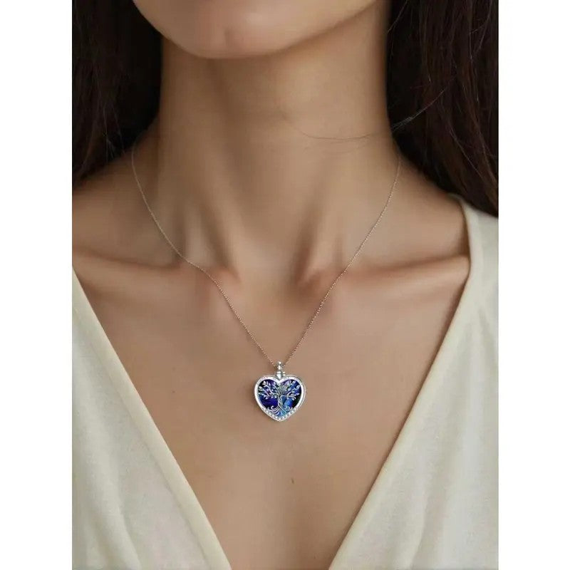 Dainty Abalone Shell Tree of Life Heart Necklace