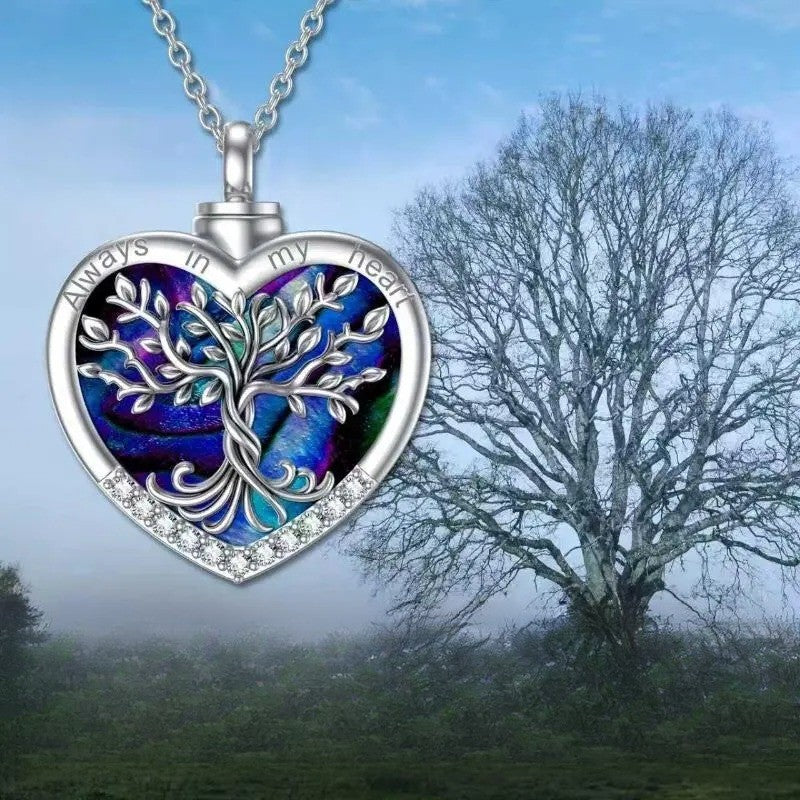 Dainty Abalone Shell Tree of Life Heart Necklace