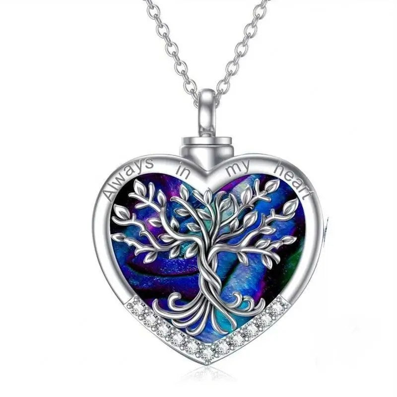 Dainty Abalone Shell Tree of Life Heart Necklace