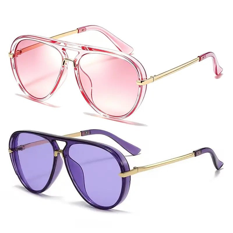 2pc Classy Retro Aviator Sunglasses Set