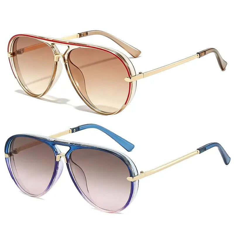 2pc Classy Retro Aviator Sunglasses Set