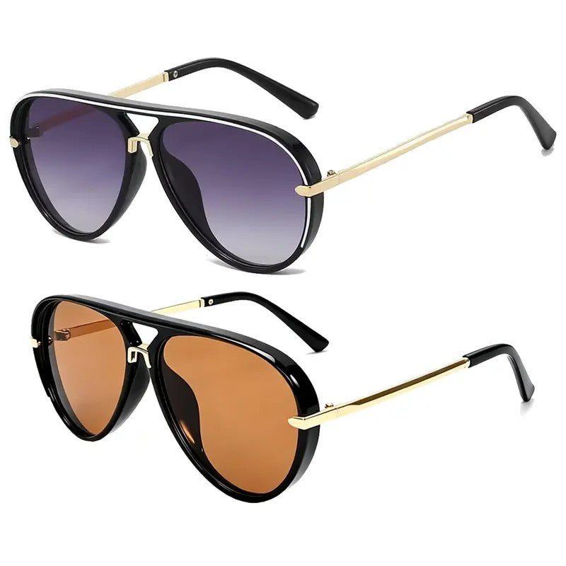 2pc Classy Retro Aviator Sunglasses Set