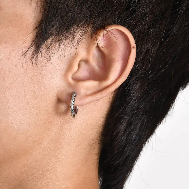 Vintage Floral Engraved Huggie Hoop Earrings
