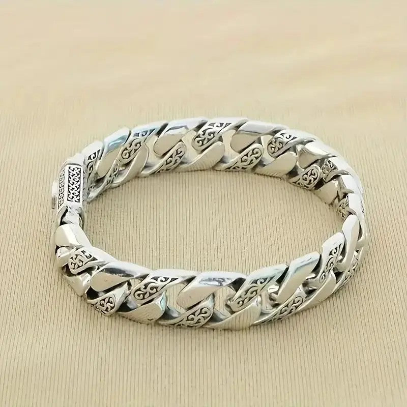 Vintage Engraved Floral Cuban Bracelet