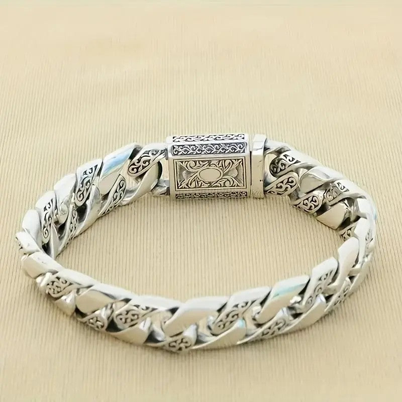 Vintage Engraved Floral Cuban Bracelet