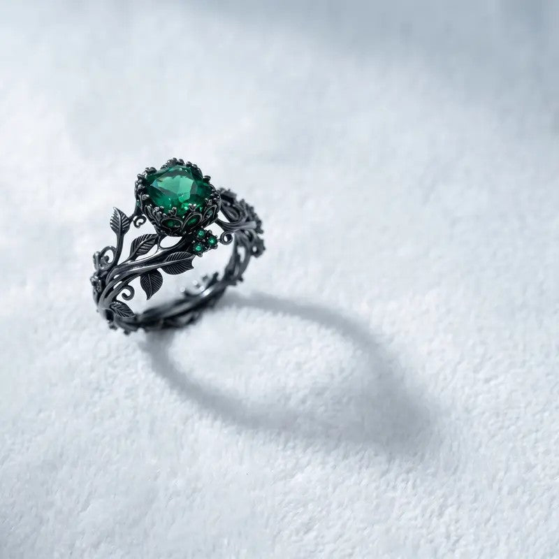 Gothic Green Crystal Vine Ring