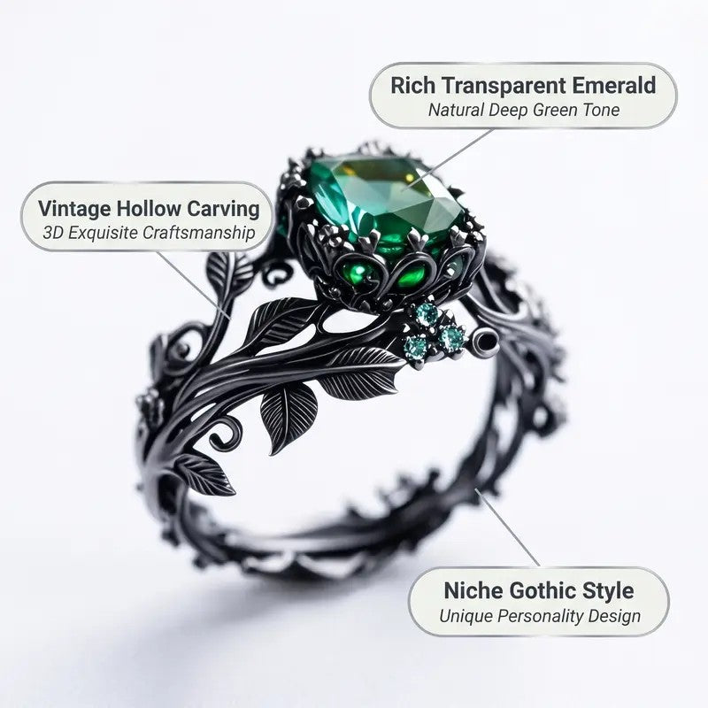 Gothic Green Crystal Vine Ring