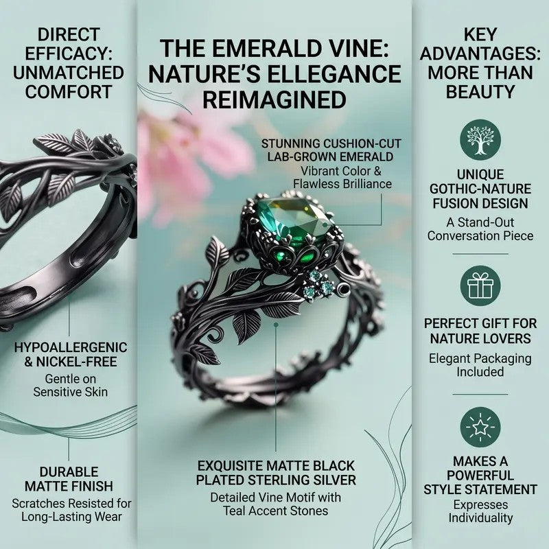 Gothic Green Crystal Vine Ring