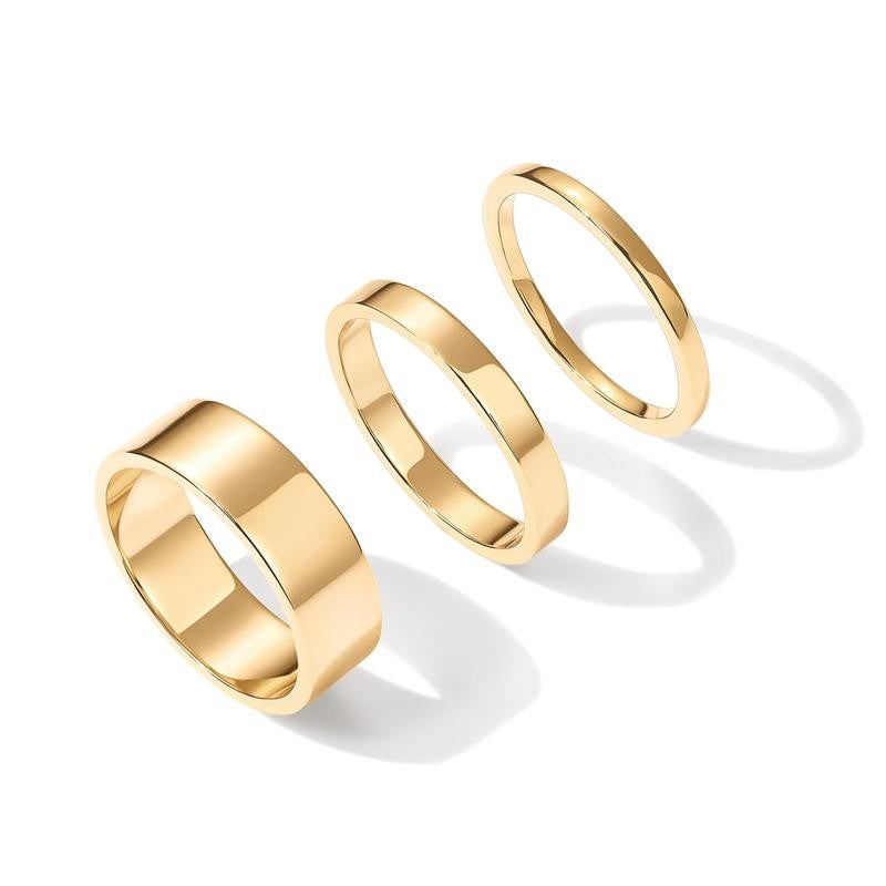 14k Classy Wide Stackable Ring Set