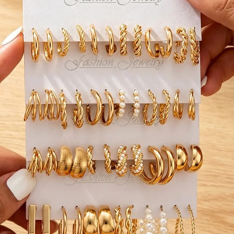 24pc Boho Textured Hoop Earring Set