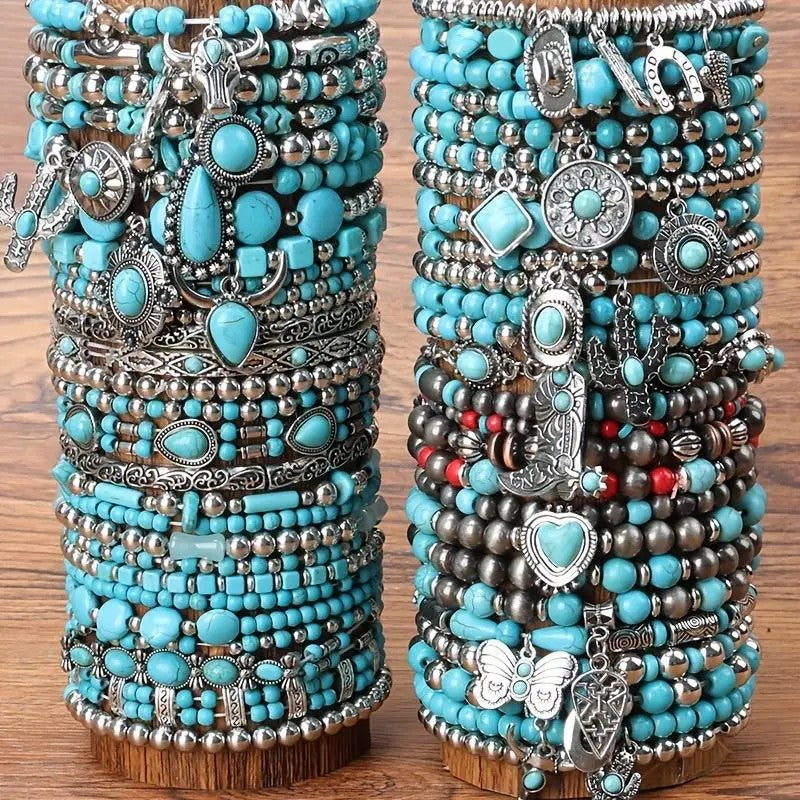 Boho Vintage Turquoise Charm Bracelet Stack