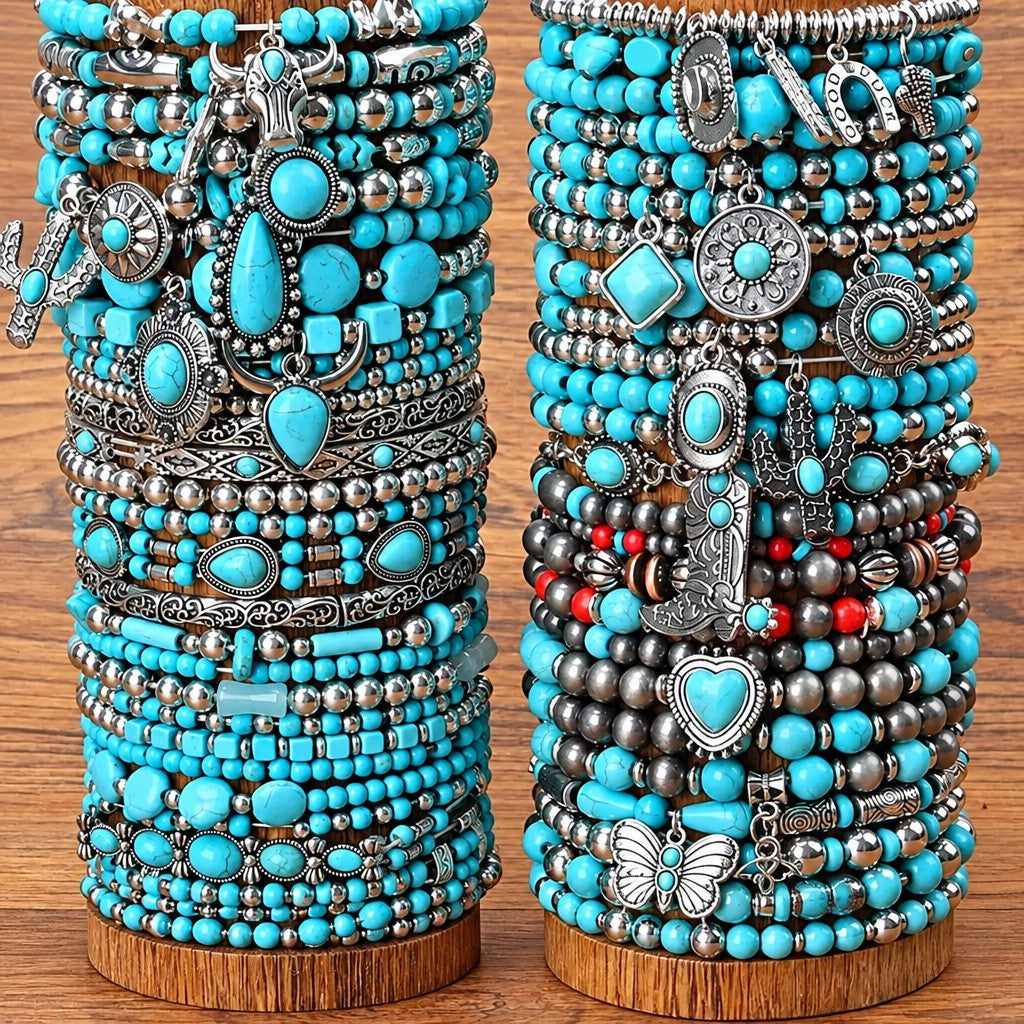 Boho Vintage Turquoise Charm Bracelet Stack