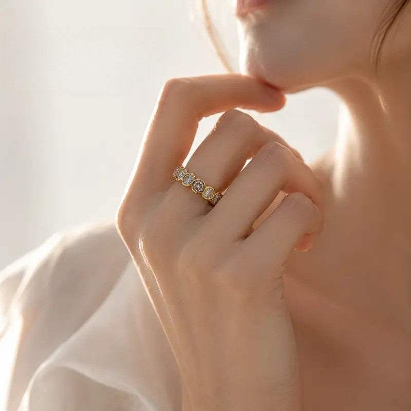 Classy Geometric Pave Ring