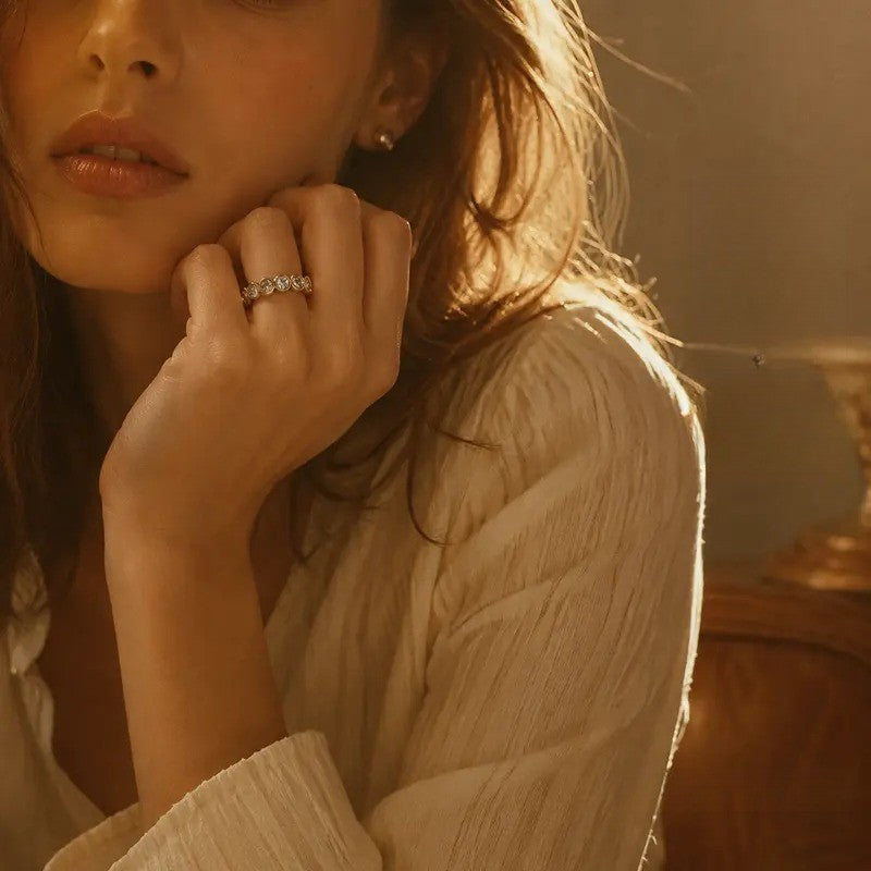 Classy Geometric Pave Ring