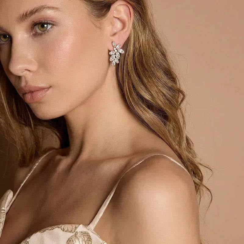 Classy Crystal Leaf Cluster Earrings