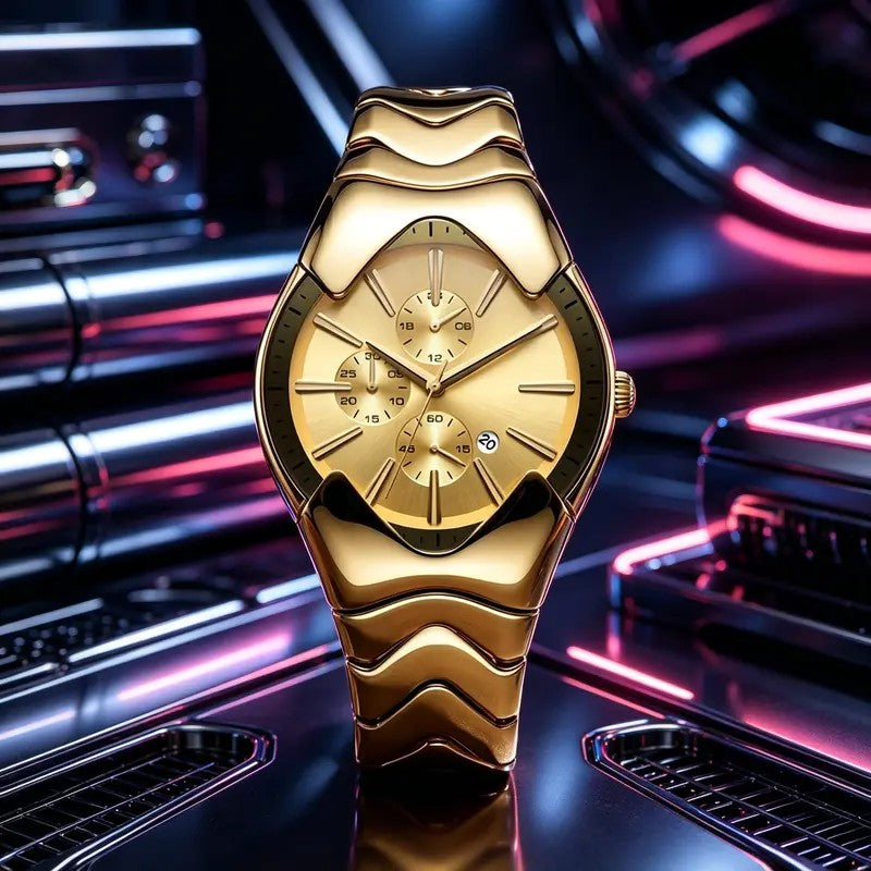 Classy Wavy Gold Tone Watch
