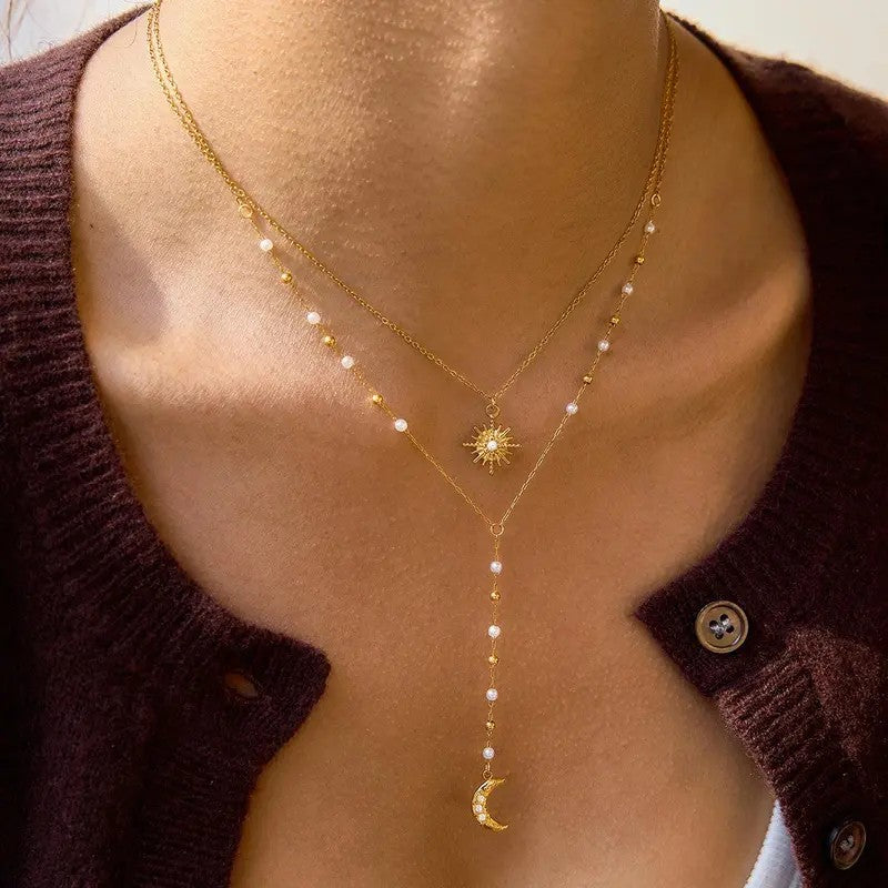 14k Dainty Star & Moon Y-Necklace