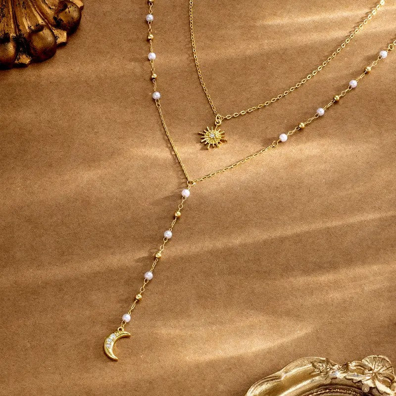 14k Dainty Star & Moon Y-Necklace