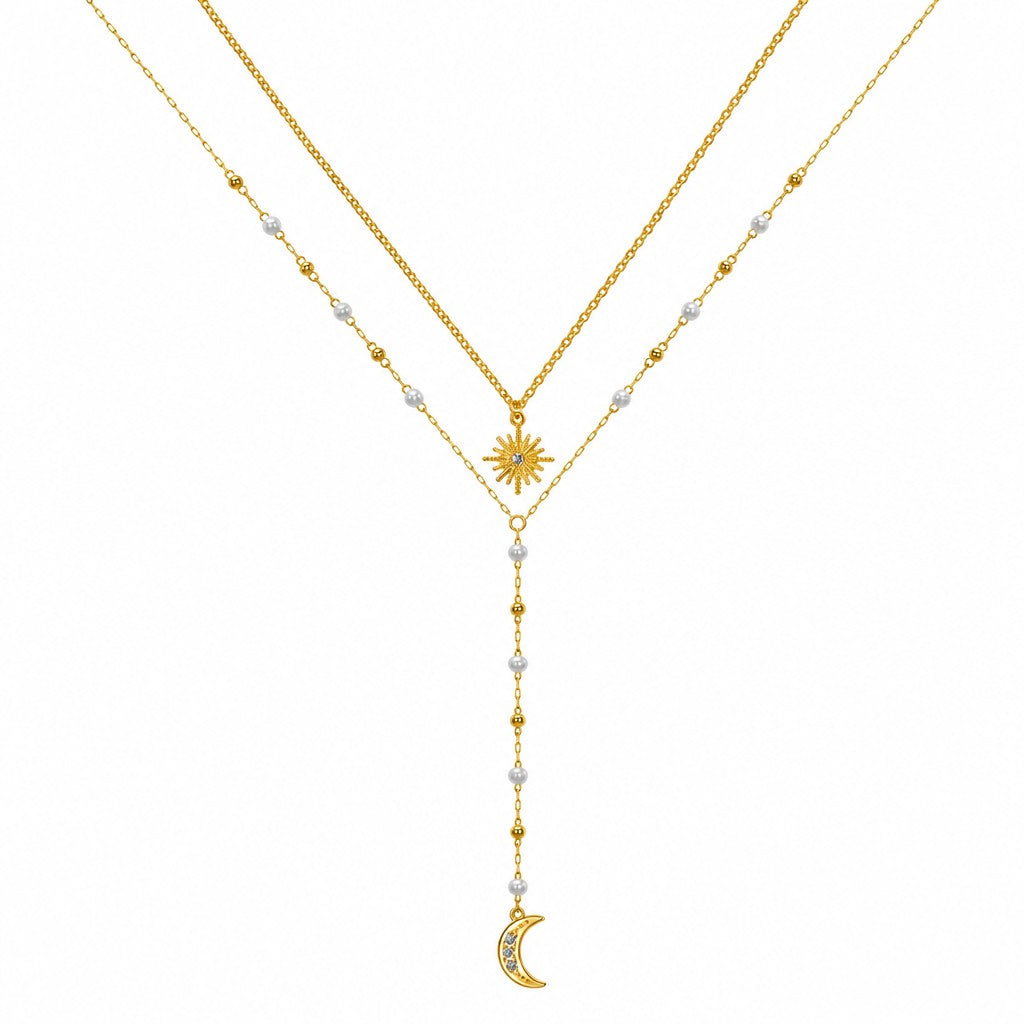 14k Dainty Star & Moon Y-Necklace