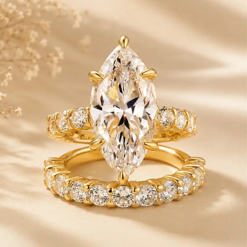 14k Elegant Marquise Cut 2pc Ring Set