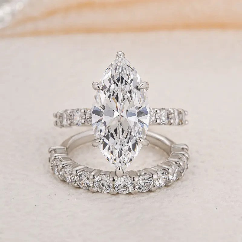 14k Elegant Marquise Cut 2pc Ring Set