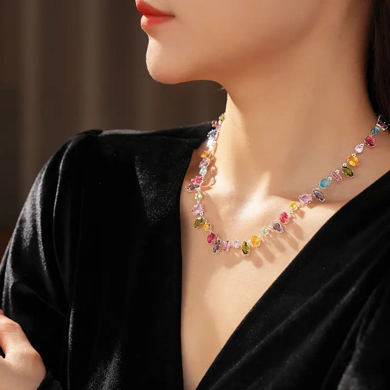Boho Rainbow Gemstone Layered Necklace
