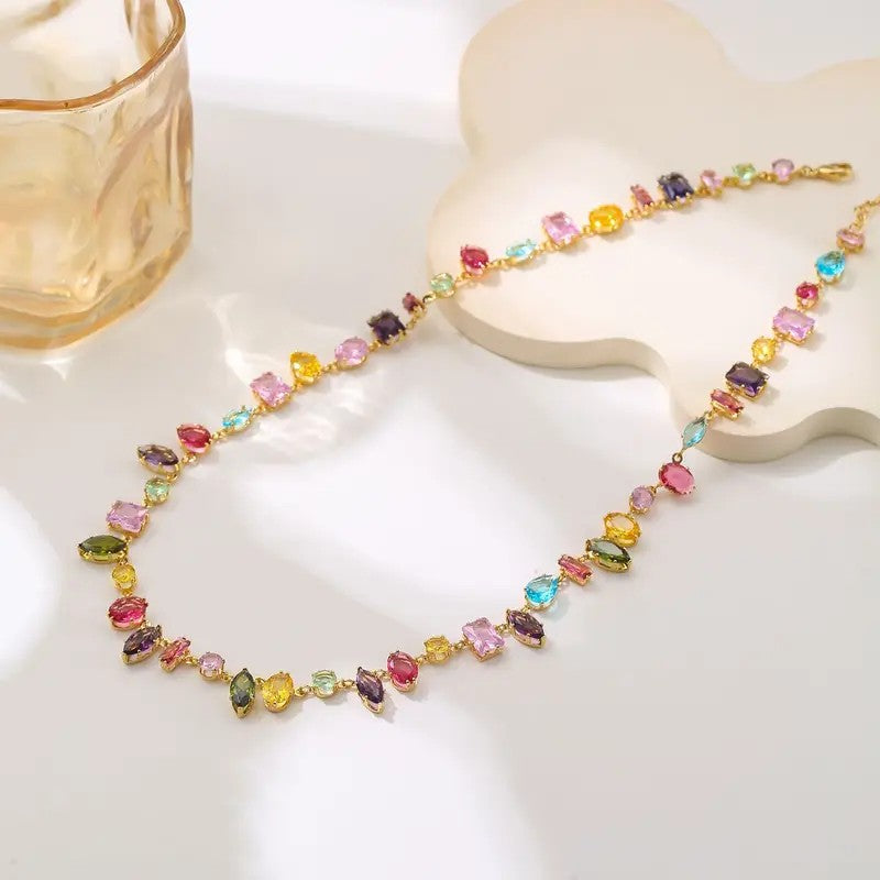 Boho Rainbow Gemstone Layered Necklace
