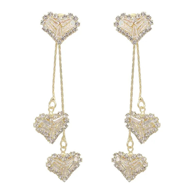 Elegant Cascading Zirconia Heart Drop Earrings