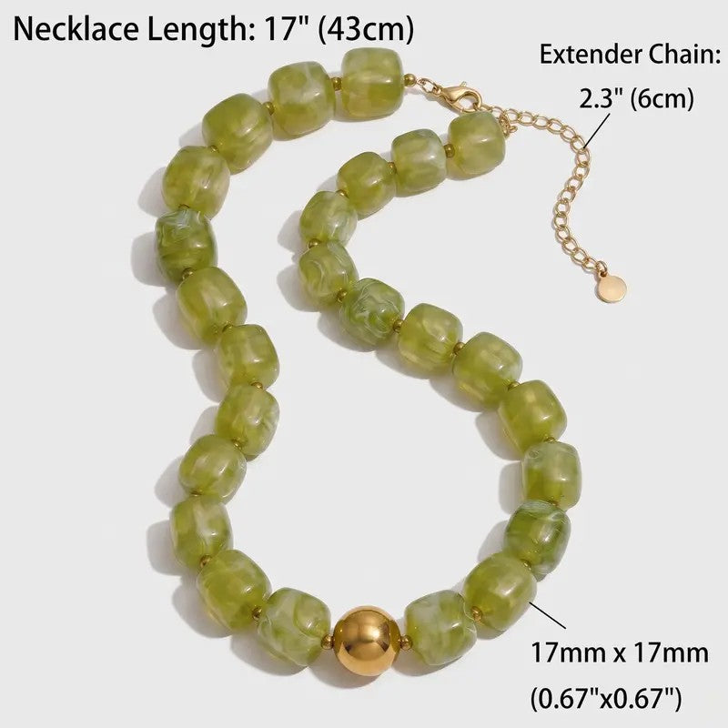 Boho Green Bead Choker Necklace