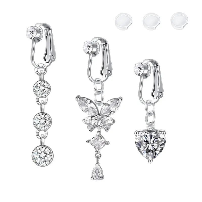 Dainty Butterfly & Heart Fake Nose Ring Set