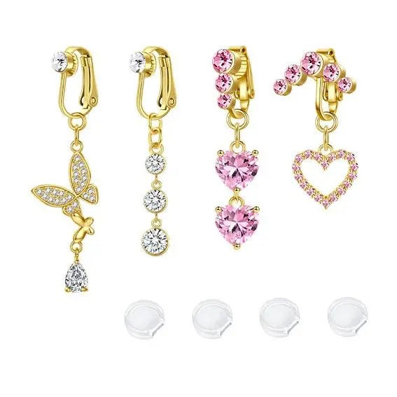 Dainty Butterfly & Heart Fake Nose Ring Set