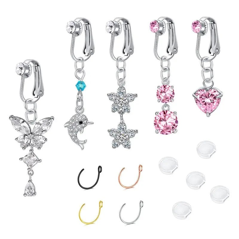 Dainty Butterfly & Heart Fake Nose Ring Set