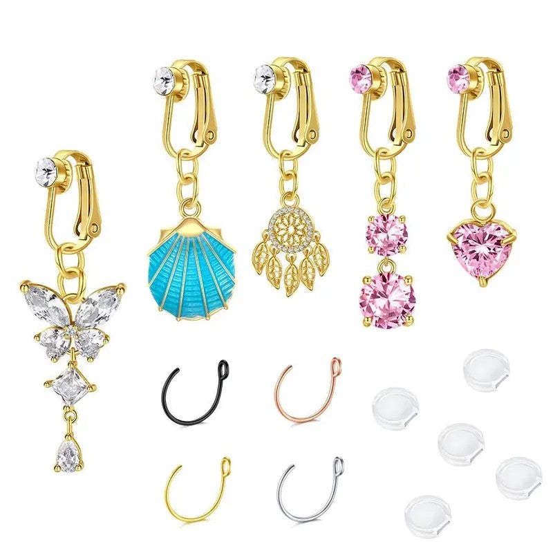 Dainty Butterfly & Heart Fake Nose Ring Set
