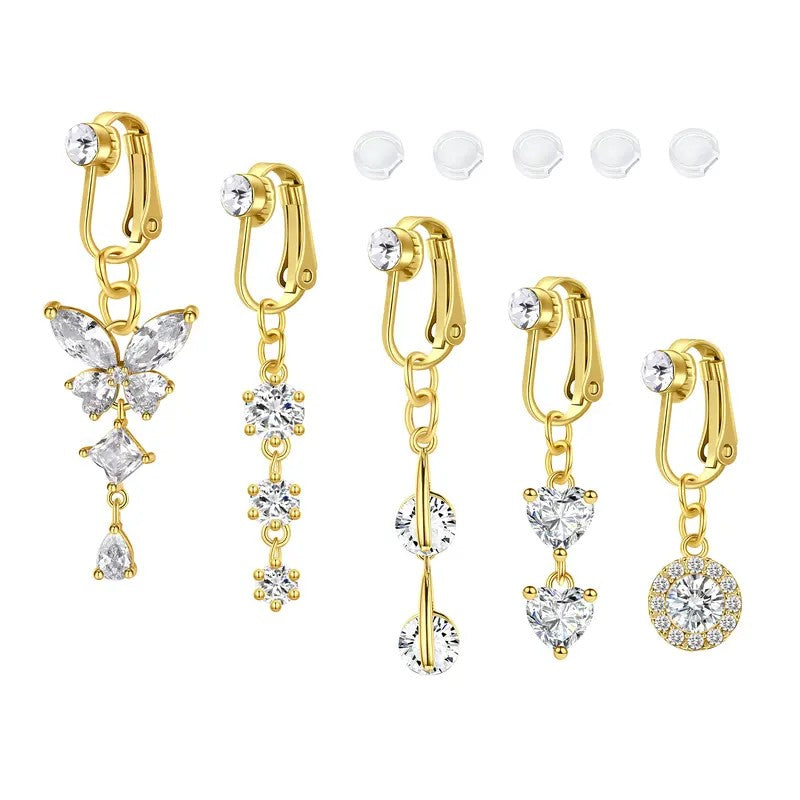 Dainty Butterfly & Heart Fake Nose Ring Set