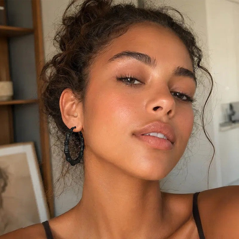 14k Boho Bamboo Segment Hoop Earrings