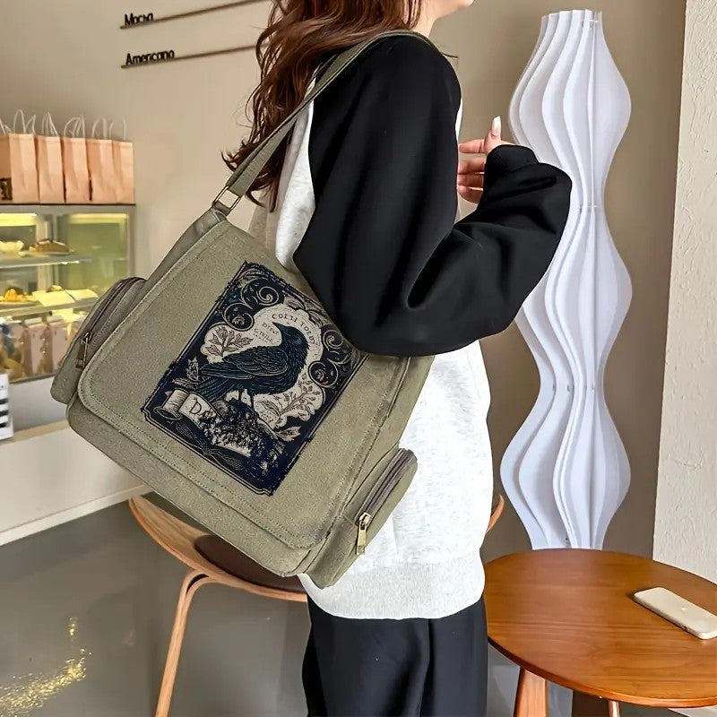 Vintage Raven Canvas Messenger Bag