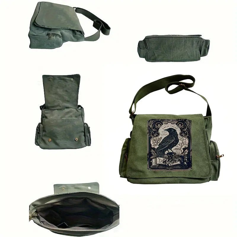 Vintage Raven Canvas Messenger Bag