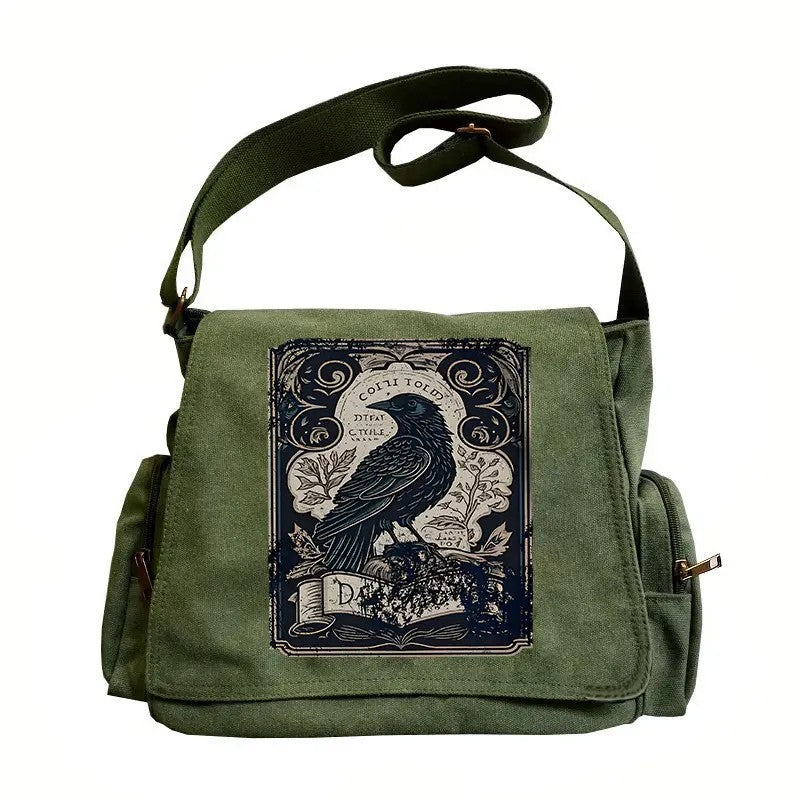 Vintage Raven Canvas Messenger Bag
