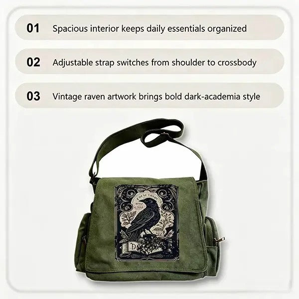 Vintage Raven Canvas Messenger Bag