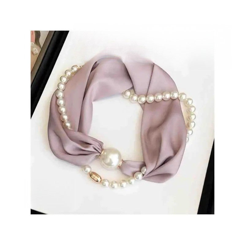 Romantic Red Satin Pearl Scarf Necklace